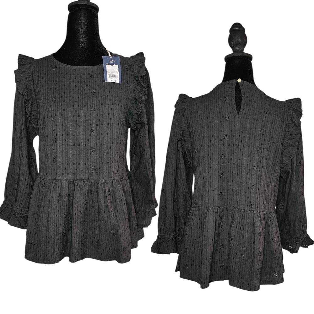 NWT Universal Thread Black Eyelet Ruffle Loose Fit Top - XS - Picture 3 of 5